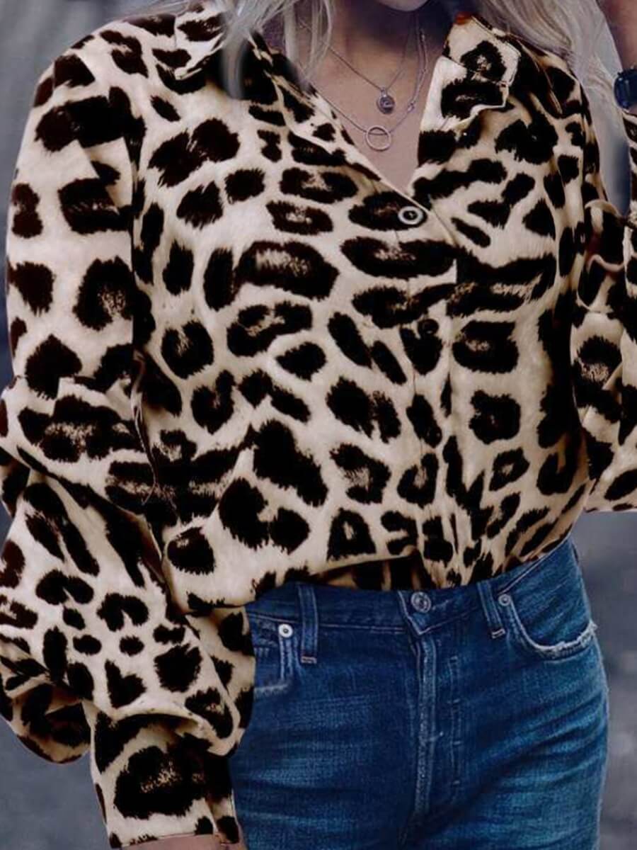 

Lovely Casual Leopard Print Button Design Plus Size Blouse