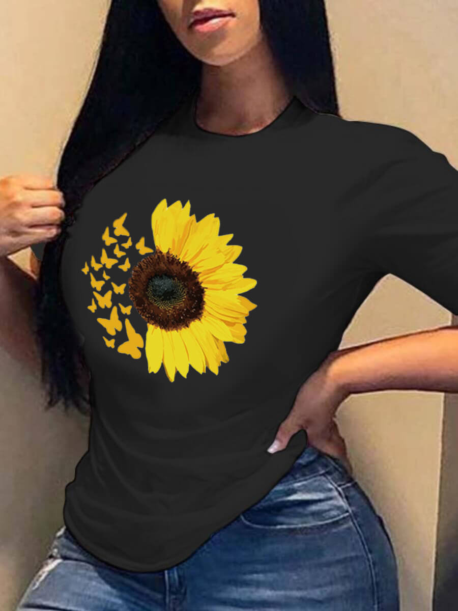 

Lovely Street Sunflower Print Patchwork Black Plus Size Hoodie