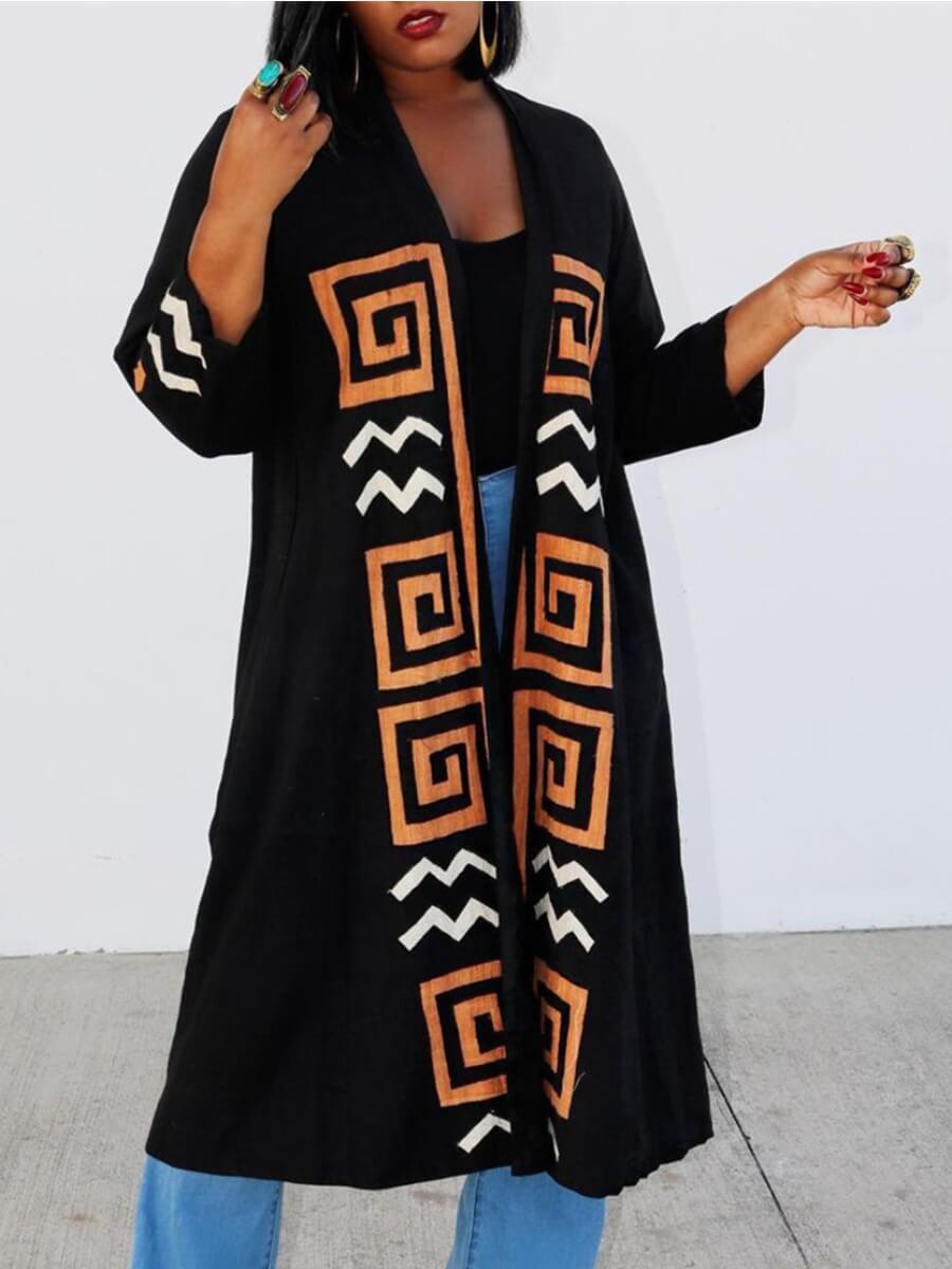 

Lovely Casual Geometric Print Black Trench Coat