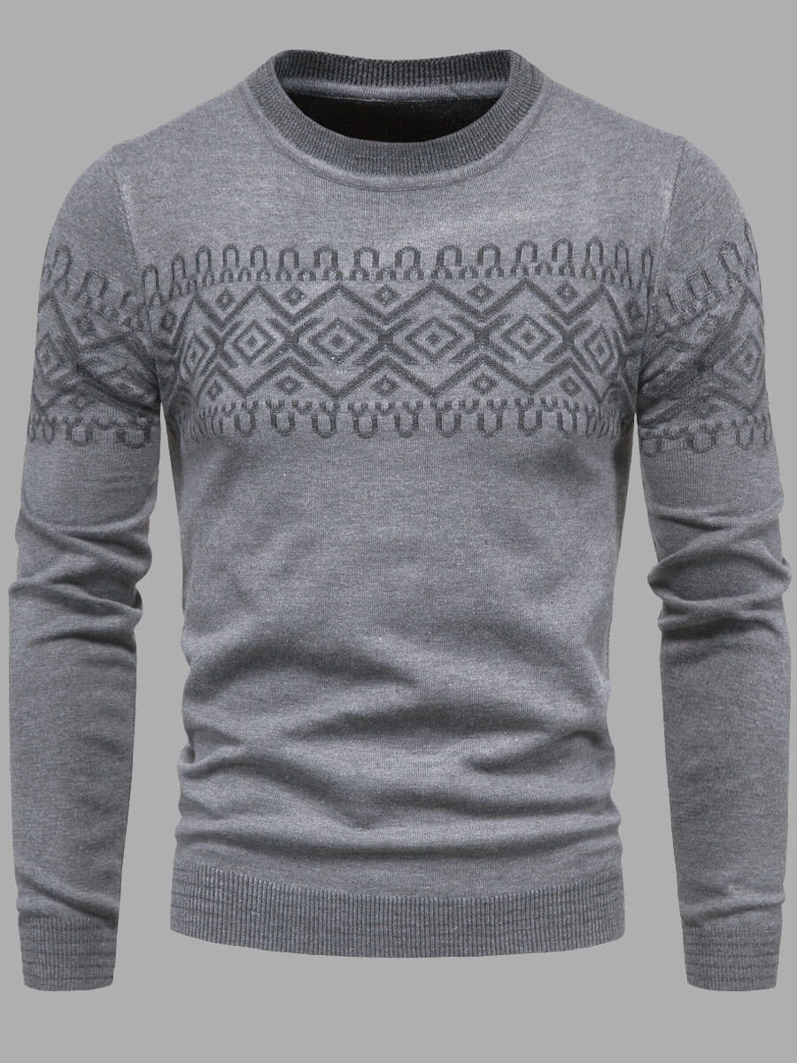 

Lovely Casual O Neck Geometric Print Grey Men Sweater