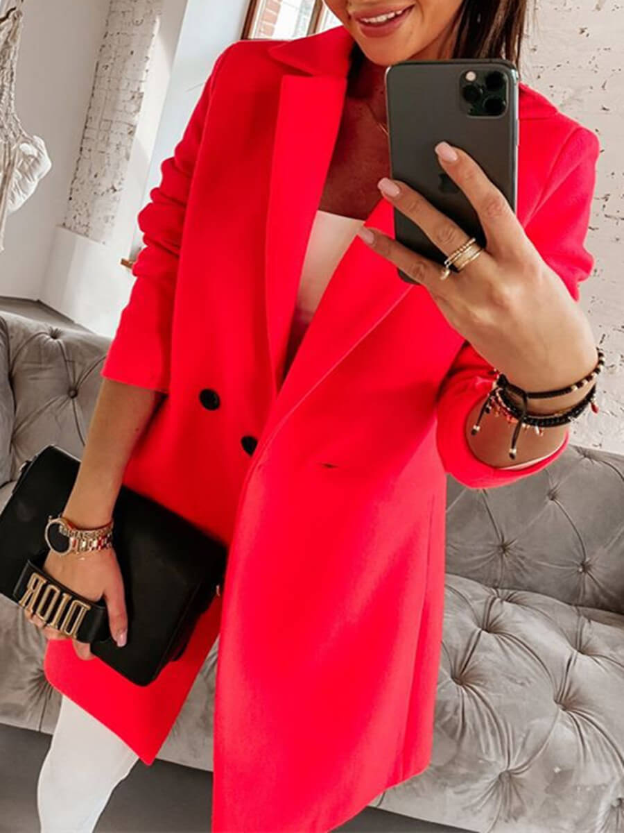 

Lovely Trendy Turndown Collar Button Design Red Trench Coat