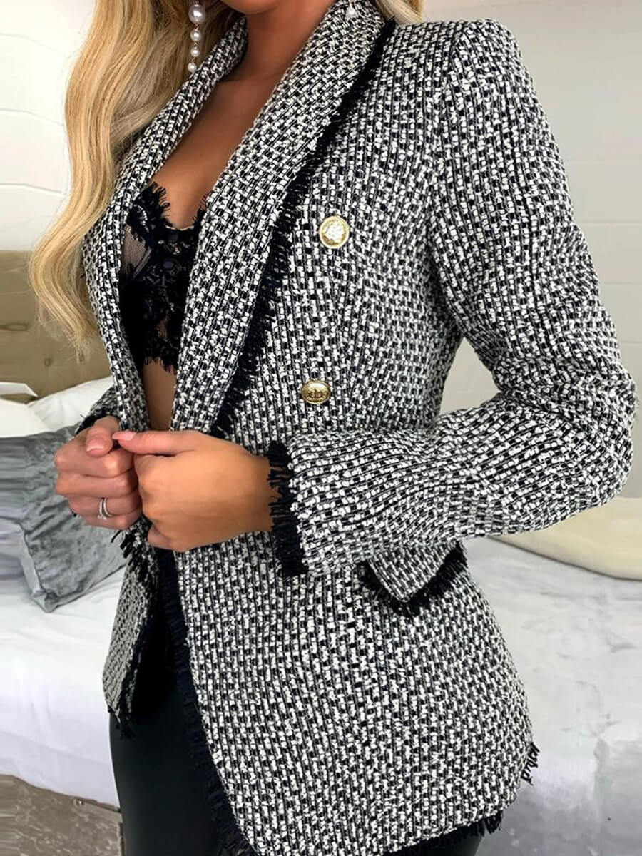 

Lovely Stylish Turndown Collar Button Design Black Plus Size Coat