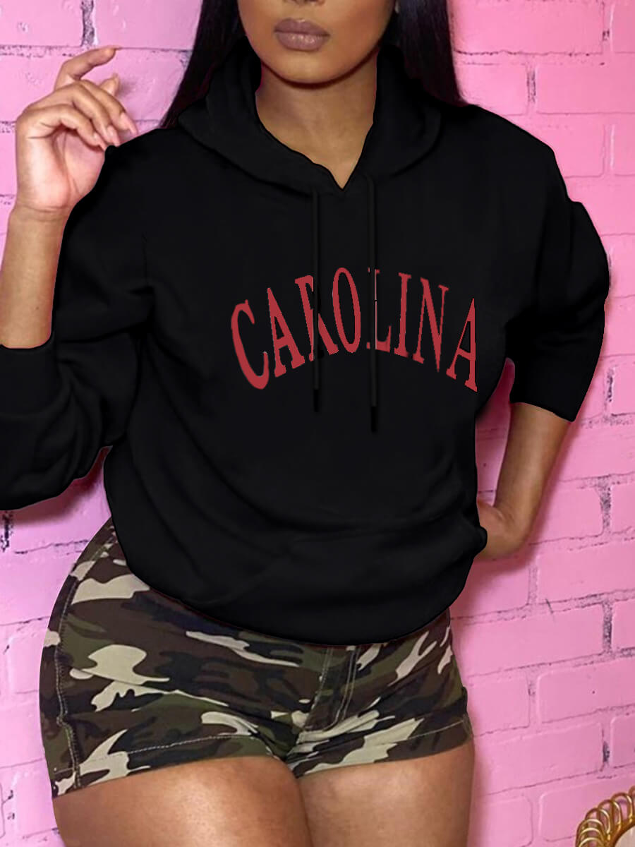 

Lovely Casual Hooded Collar Letter Print Black Hoodie