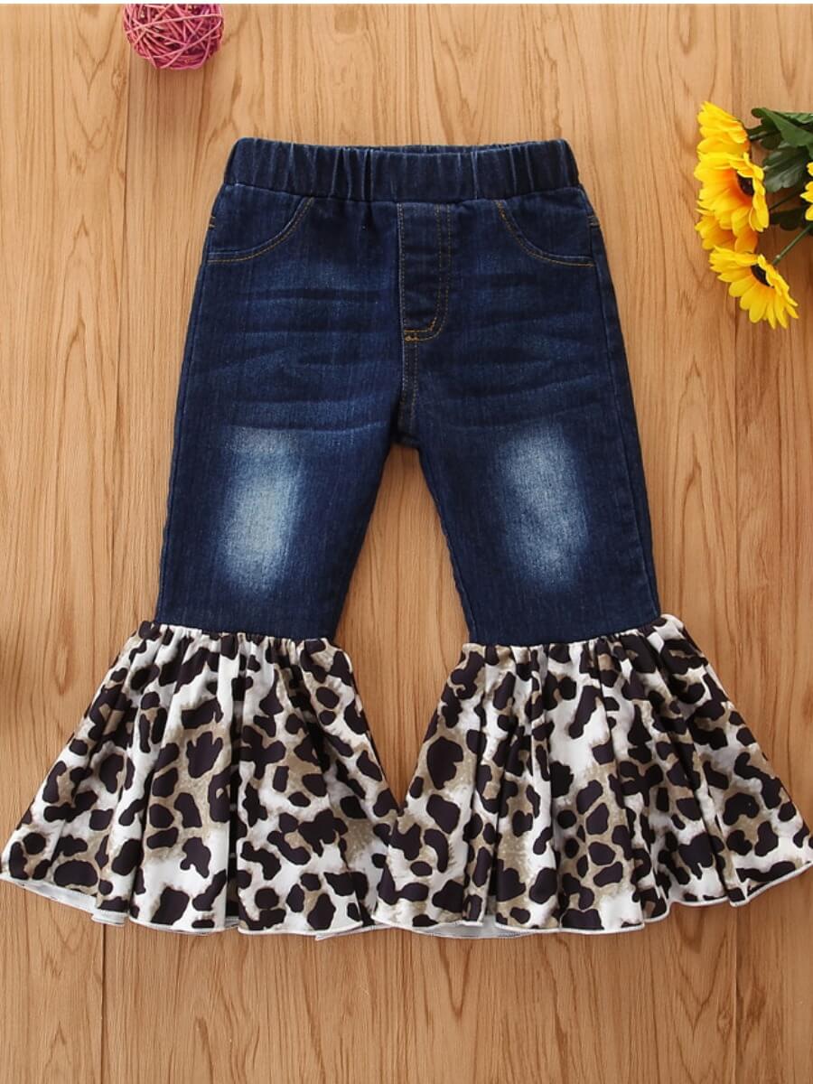 

Lovely Casual Leopard Print Flared Blue Girl Pants