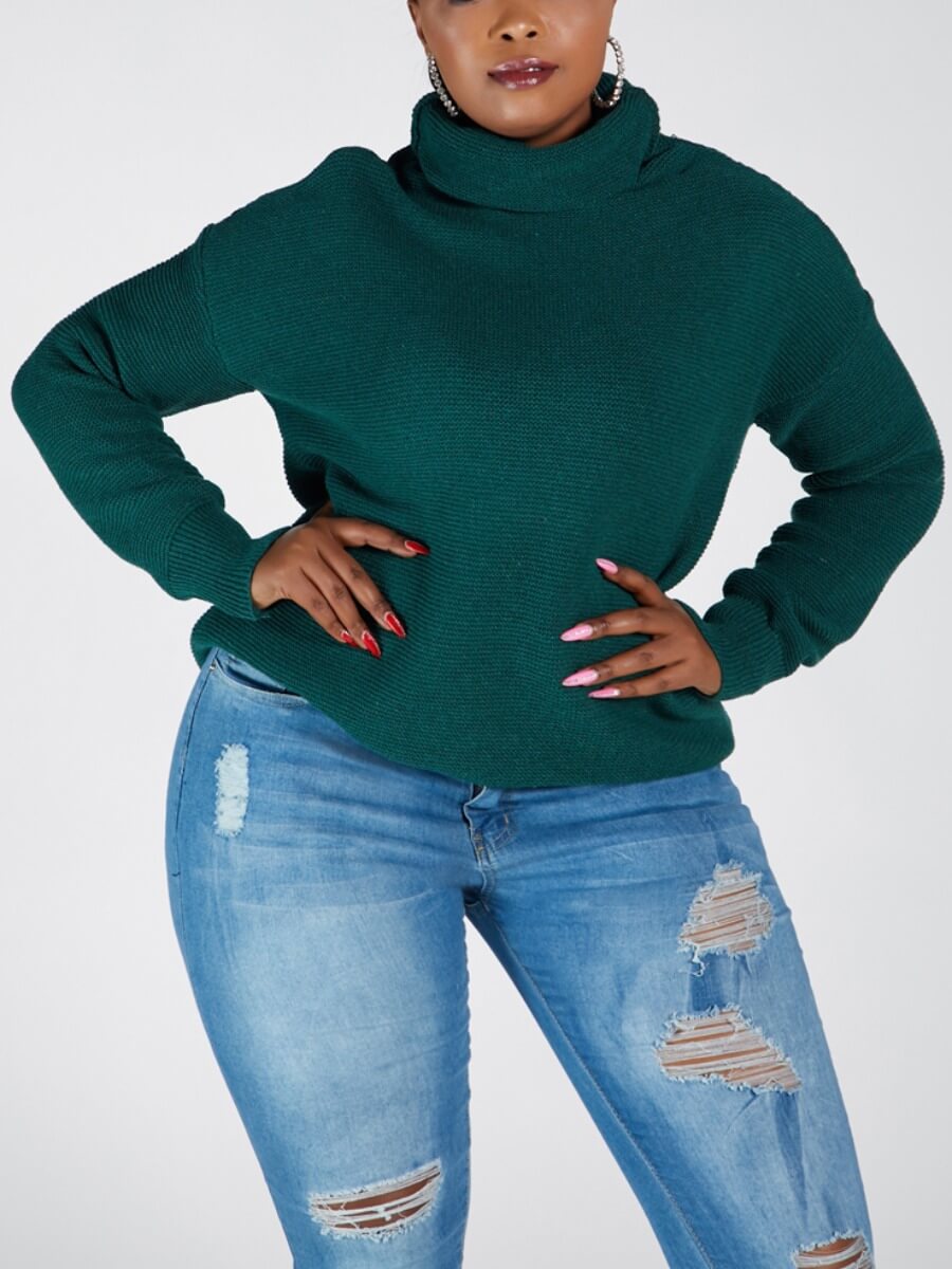 

Lovely Casual Turtleneck Loose Green Plus Size Sweater