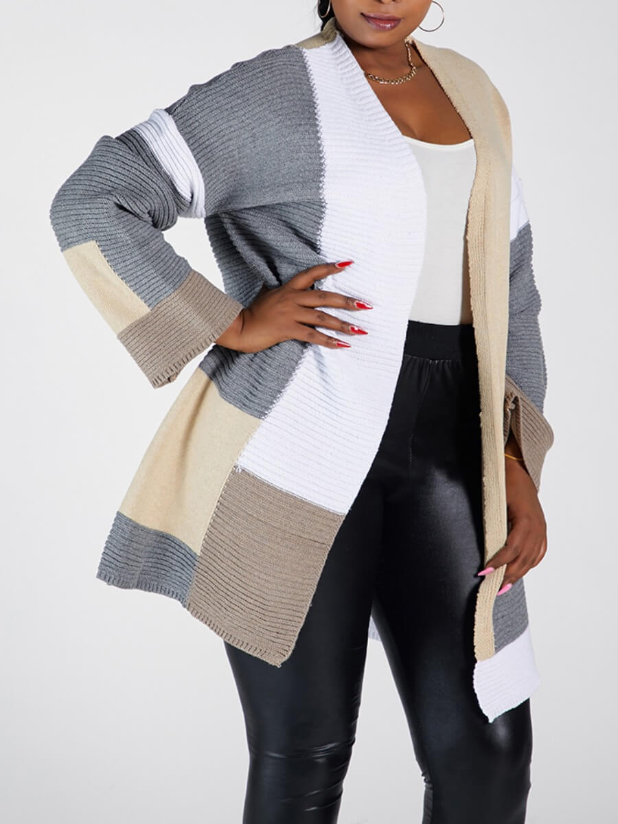 

Lovely Casual Color-lump Patchwork Grey Plus Size Coat