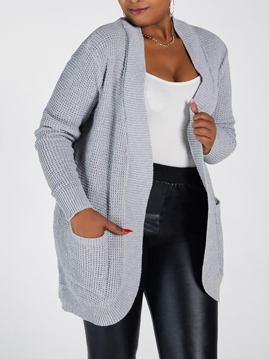 

Lovely Casual Pocket Design Loose Grey Plus Size Coat