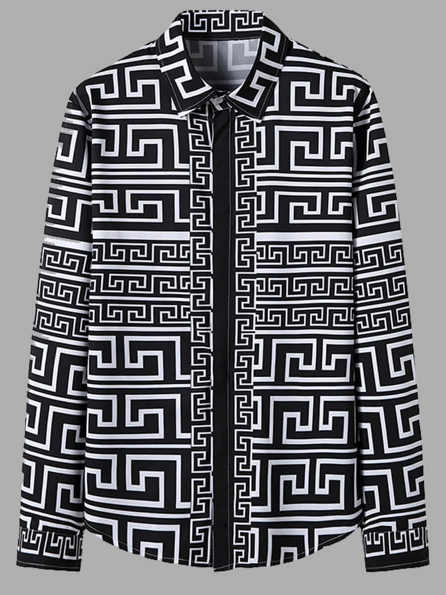 

Lovely Street Geometric Print Patchwork Black Men Shirt