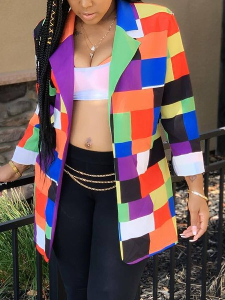 

Lovely Casual Color-lump Patchwork Multicolor Blazer, Multi