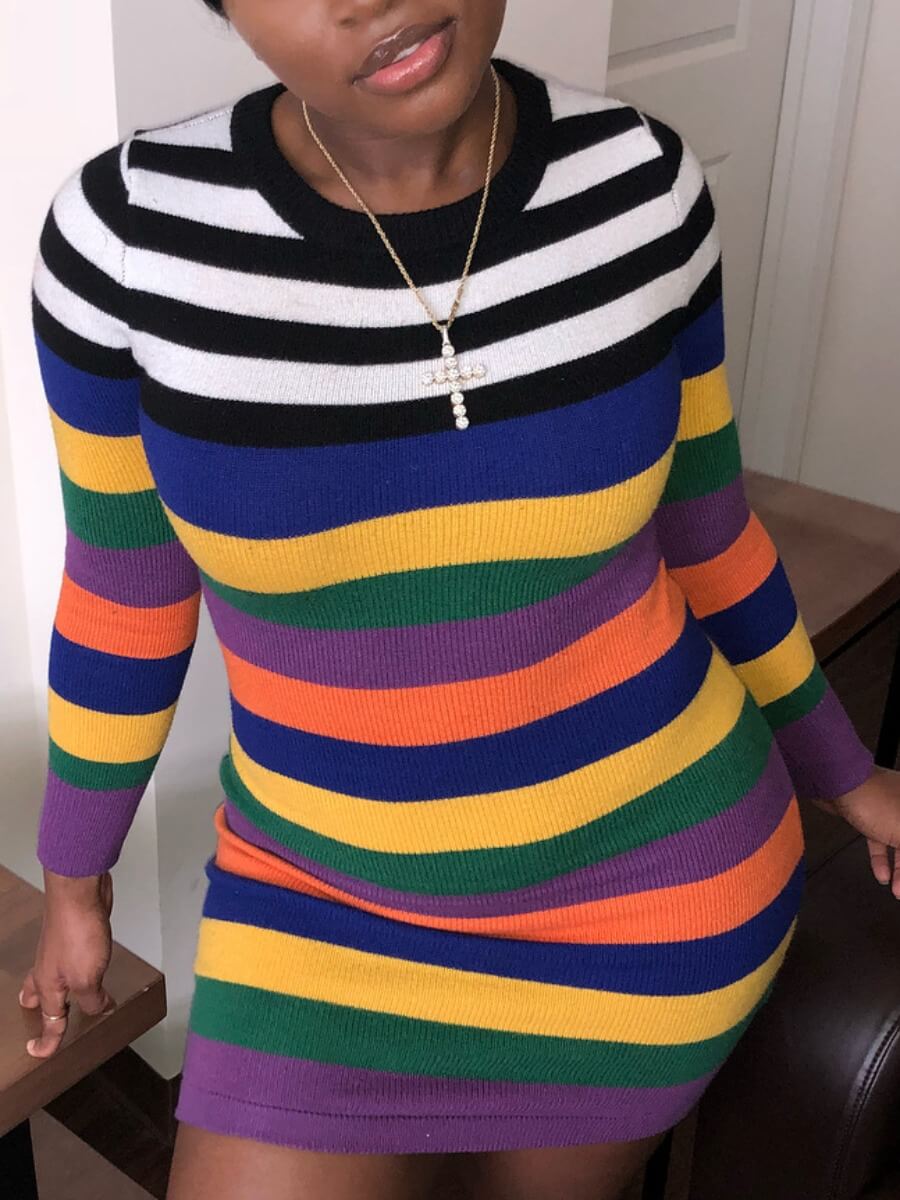 

Lovely Chic Striped Patchwork Multicolor Mini Dress, Multi