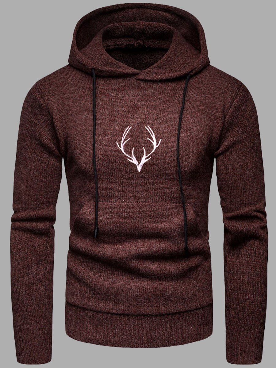 

Lovely Casual Hooded Collar Print Drawstring Coffee Men Sweater