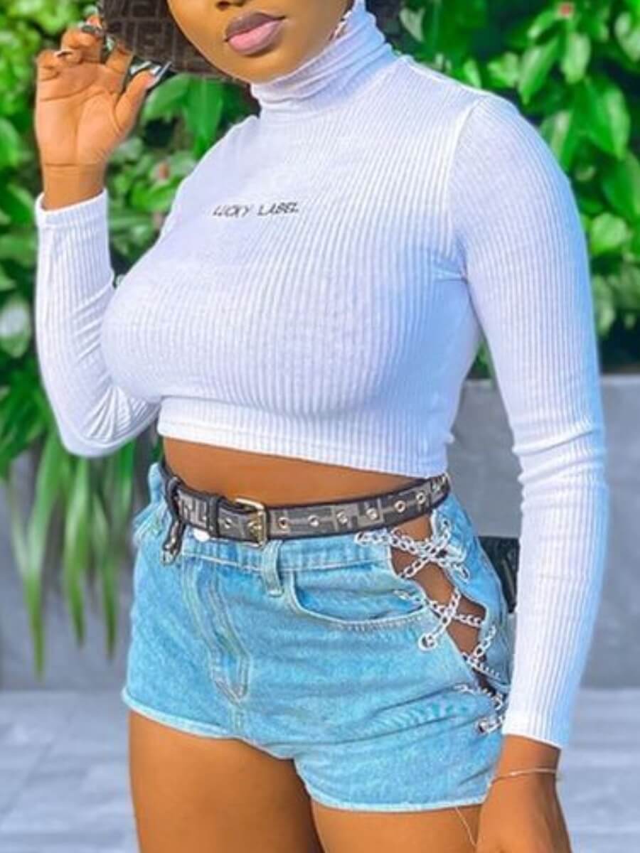

Lovely Casual Turtleneck Letter Print White T-shirt