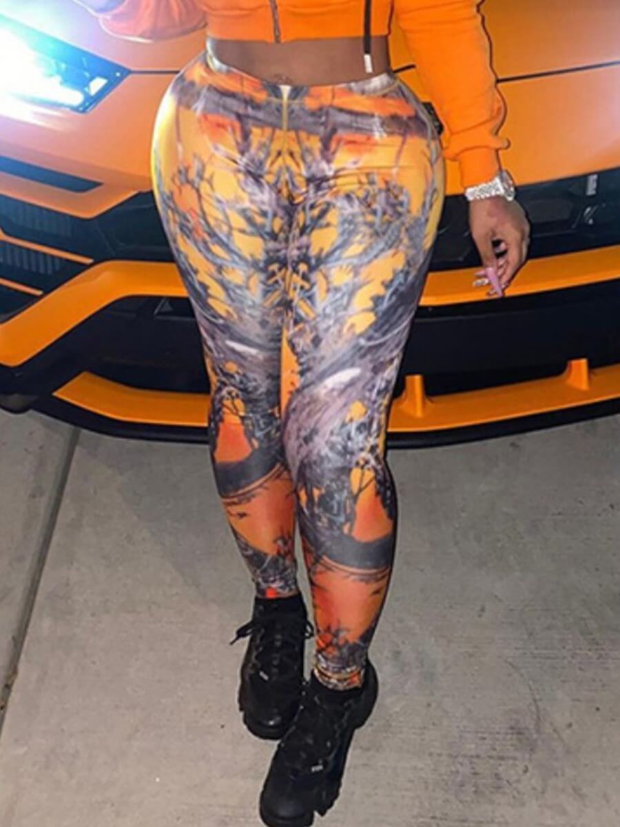 

Lovely Street Mid Waist Print Patchwork Yellow Pants