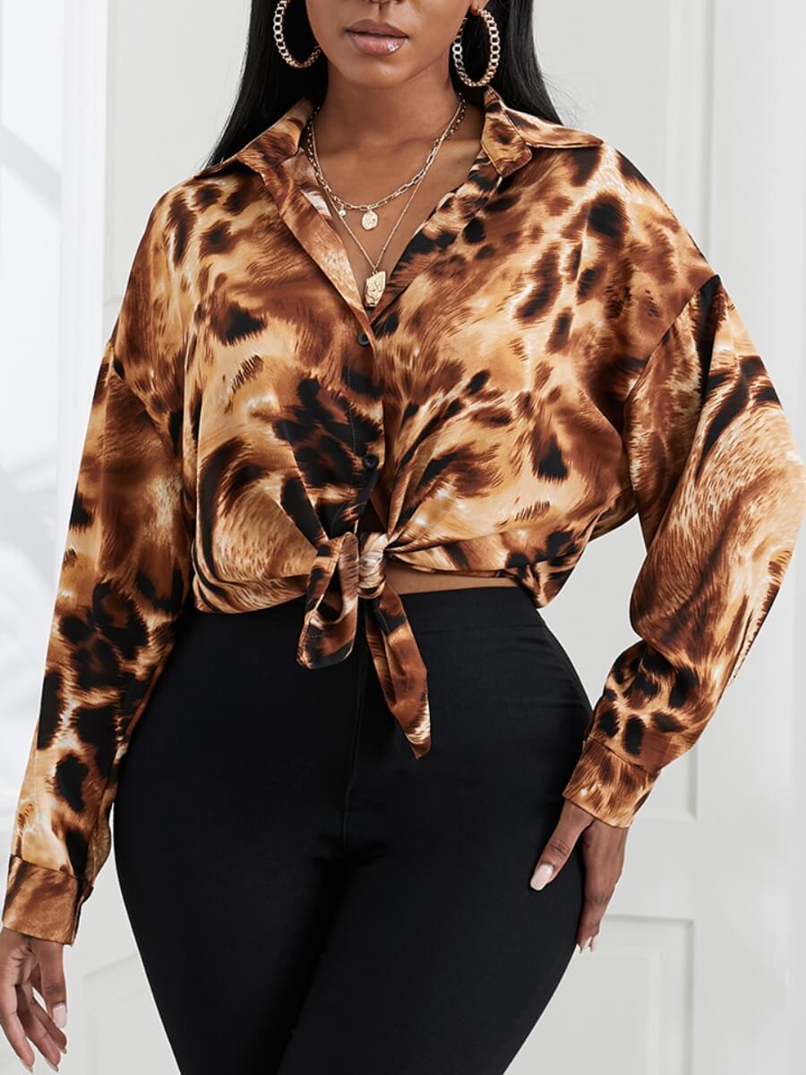 

Lovely Chic Dropped Shoulder Tiger Print Patchwork Blouse, Tiger stripes