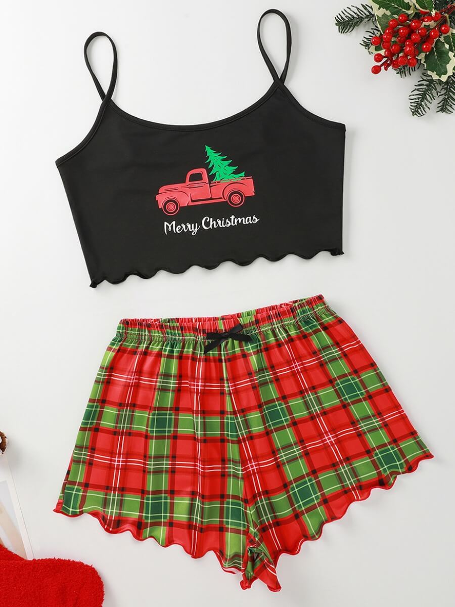 

Lovely Trendy Christmas Day Plaid Print Red Sleepwear