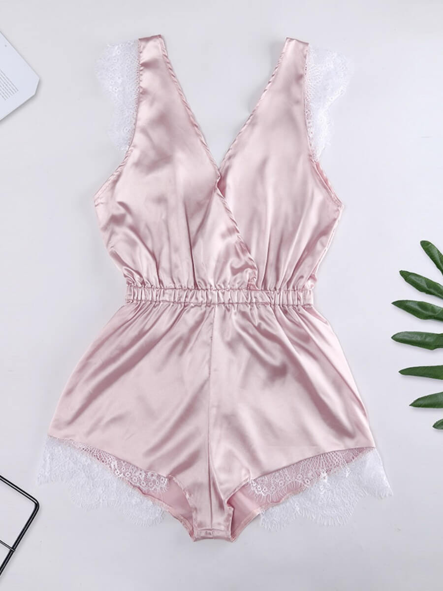 

Lovely Home Style Lace Patchwork Pink Sleepwear