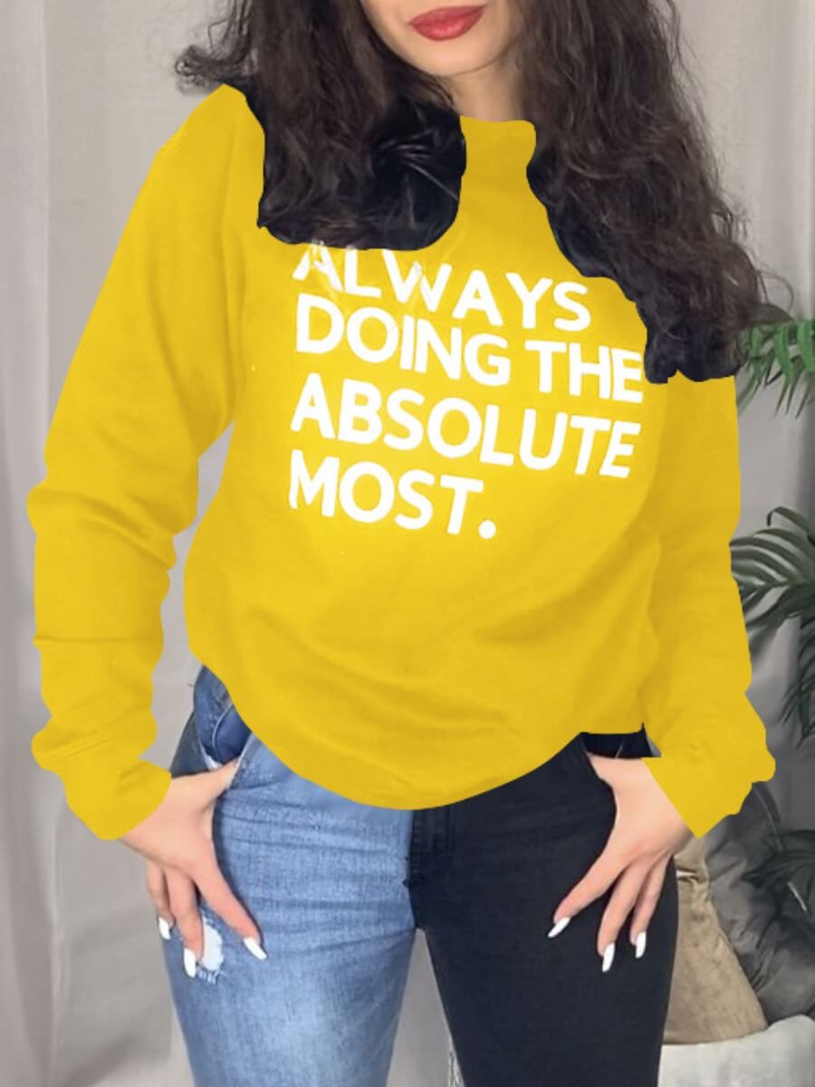 

Lovely Casual O Neck Letter Print Yellow Hoodie