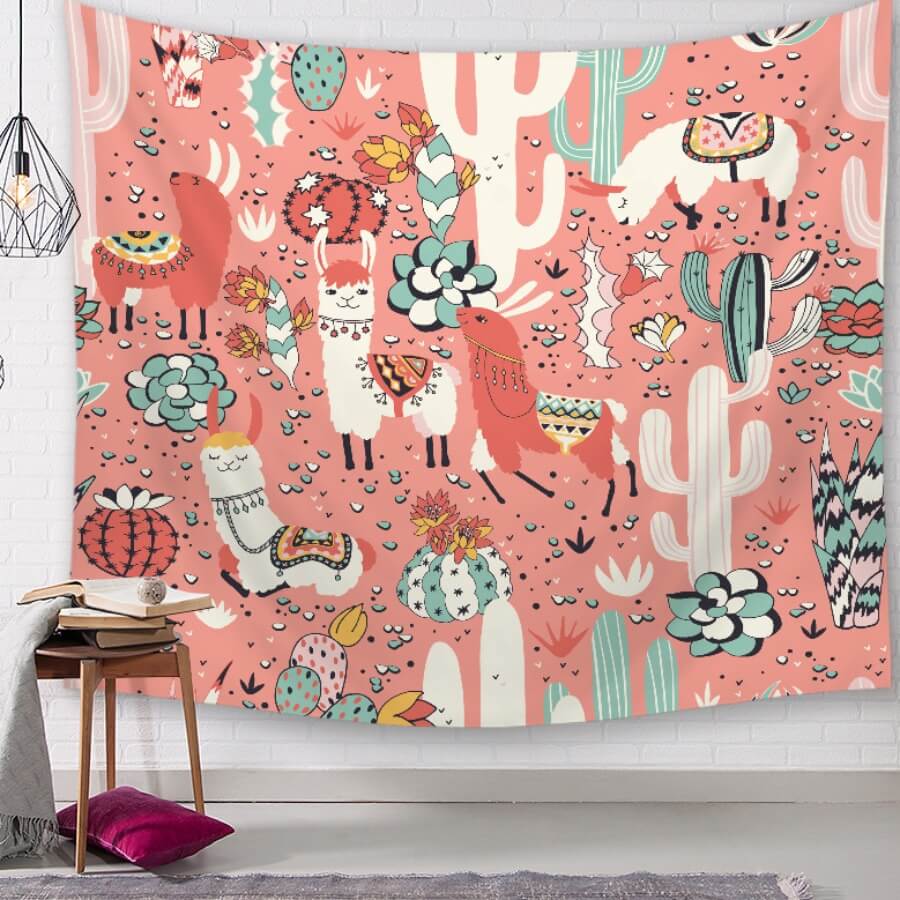 

Lovely Christmas Day Cartoon Print Pink Wall Cloth
