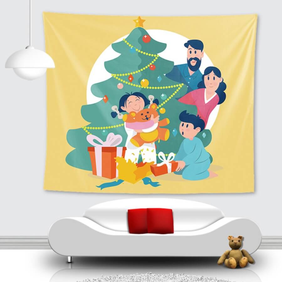 

Lovely Christmas Day Family Print Patchwork Yellow Wall Cloth
