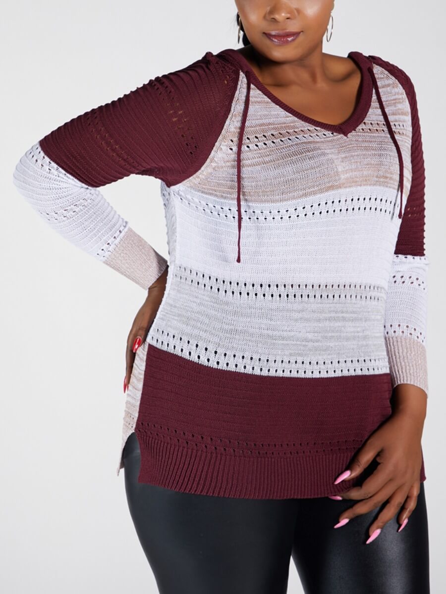 

Lovely Casual Hollow-out Patchwork Wine Red Plus Size Sweater