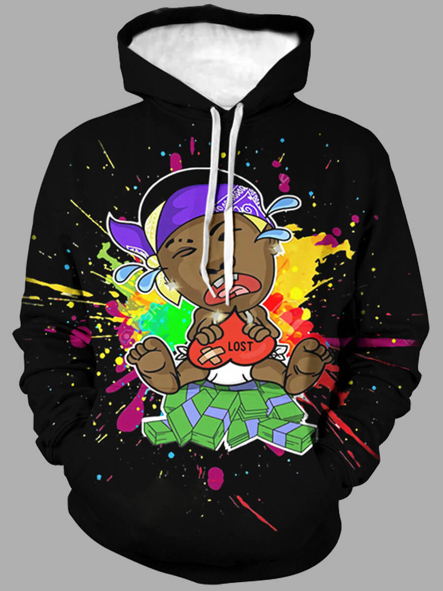 

Lovely Street Hooded Collar Graffiti Element Print Black Men Hoodie