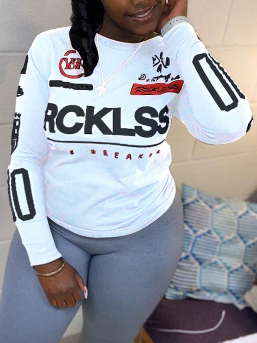 

Lovely Casual O Neck Letter Print White Plus Size Hoodie