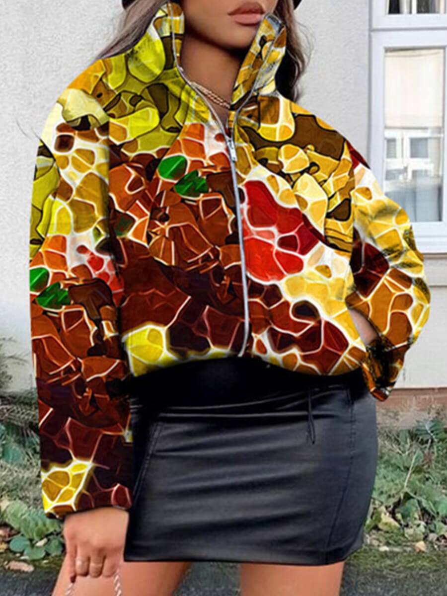 

Lovely Street Tie-dye Print Zipper Deep Yellow Parka