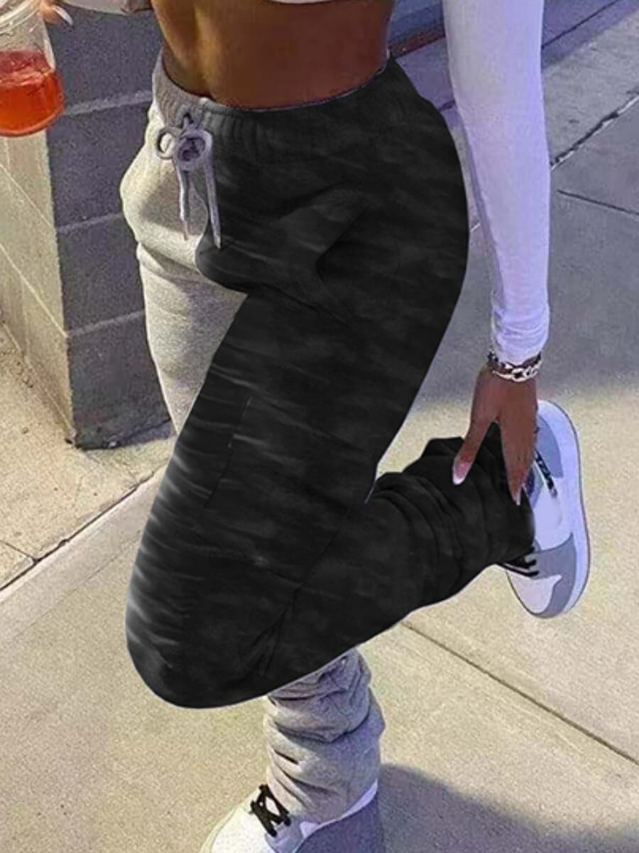 

Lovely Casual Mid Waist Camo Print Drawstring Black Pants