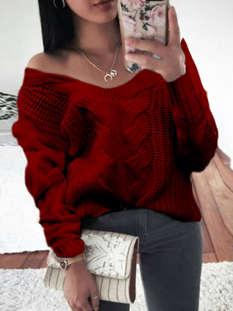 

Lovely Leisure V Neck Loose Red Sweater