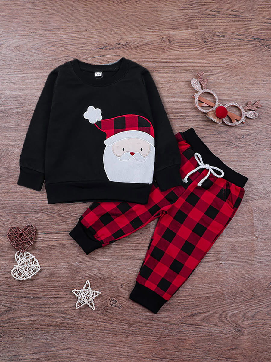 

Lovely Casual Plaid Cartoon Print Black Boy Two Piece Pants Set