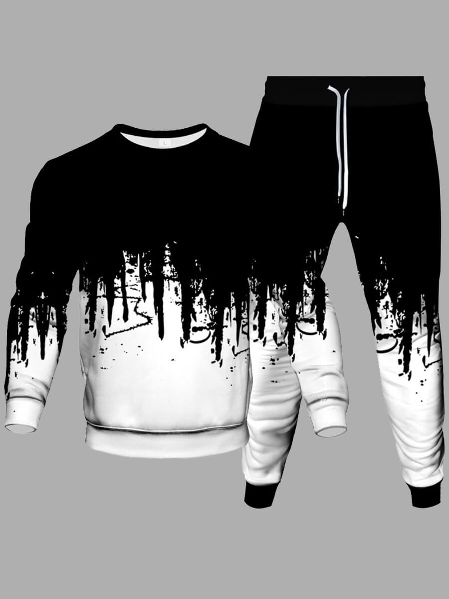 

Lovely Casual Drawstring Print Patchwork White Men Two Piece Pants Set