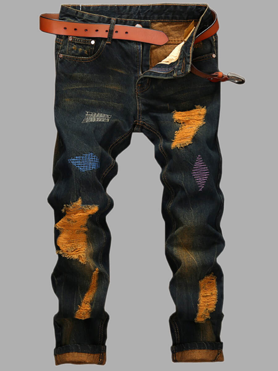 LW Men Street Denim Nostalgic Ripped Jeans (No Stretch)