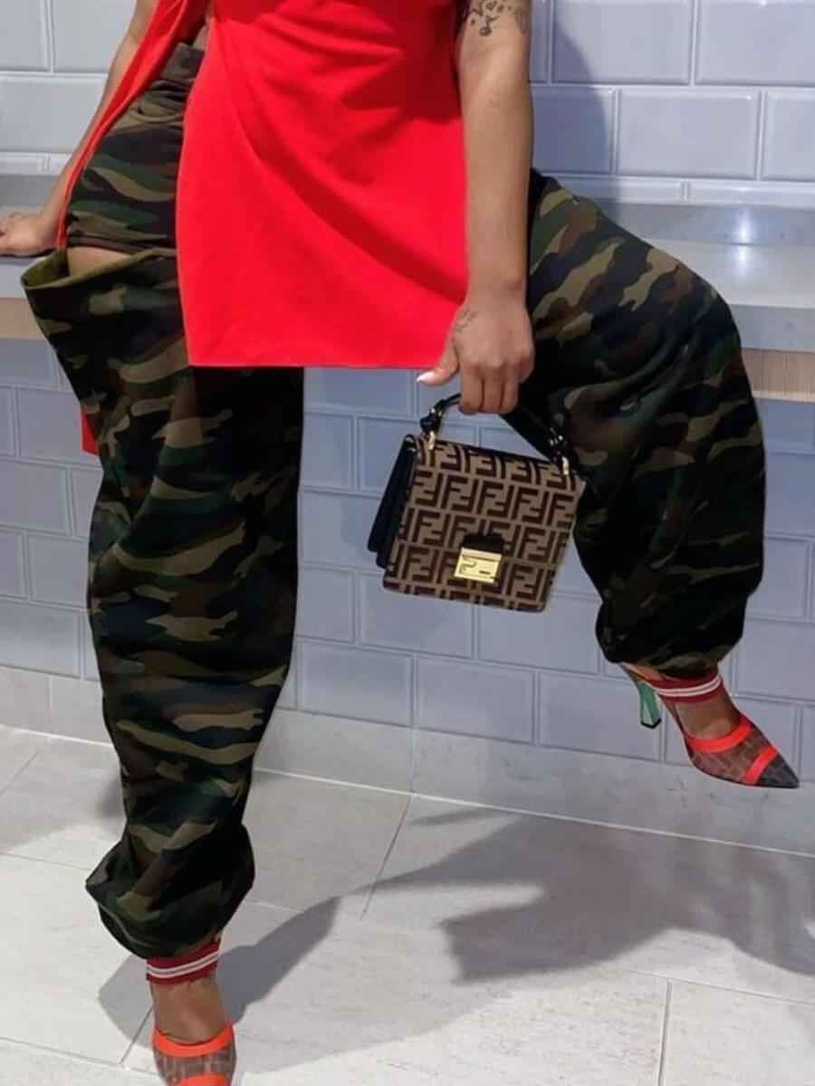 

Lovely Street Camo Print Patchwork Loose Pants, Army green