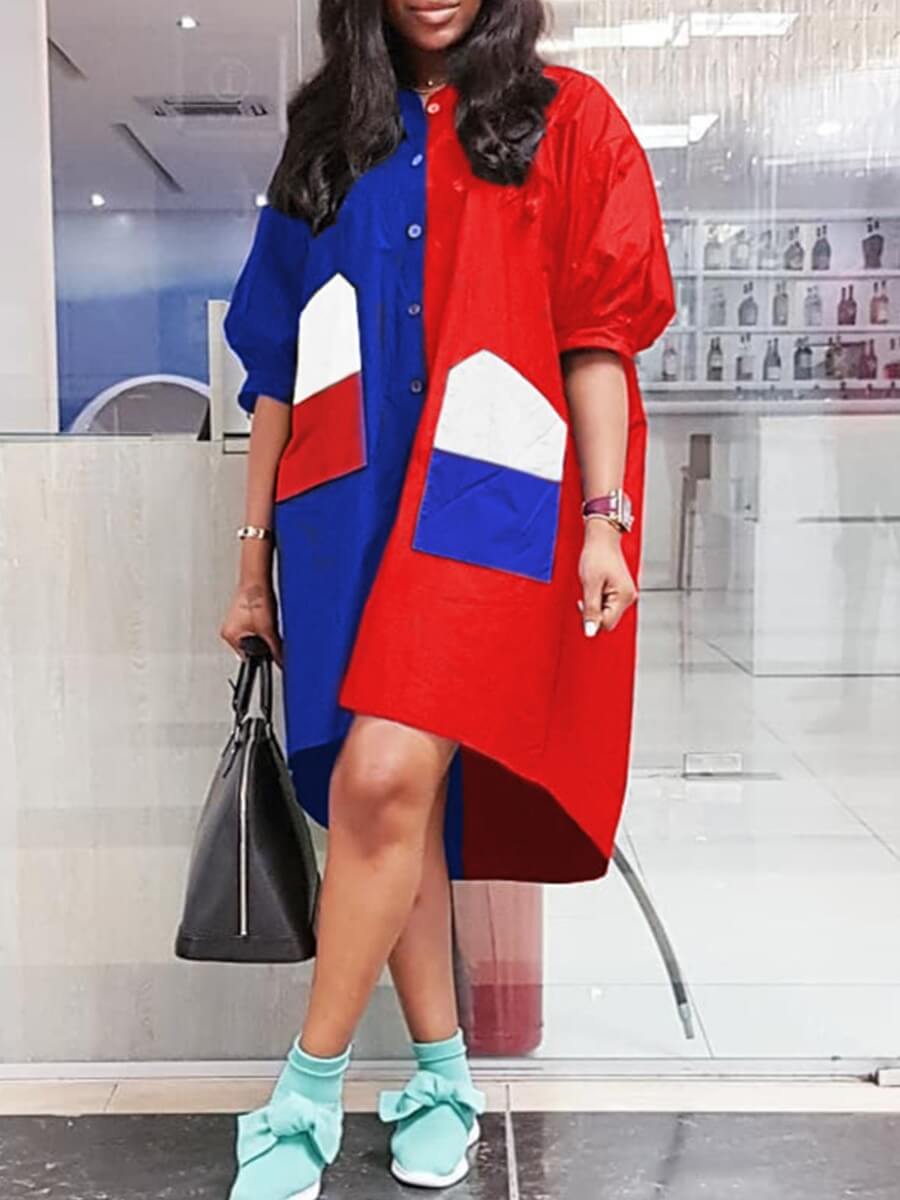 

Lovely Street Color-lump Patchwork Red Trench Coat