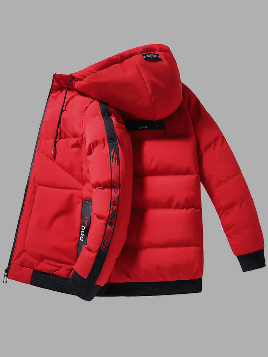 

Lovely Casual Hooded Collar Letter Print Red Men Cotton-padded Clothe