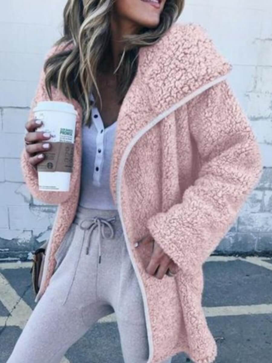 

Lovely Casual Zipper Design Loose Pink Faux Fur
