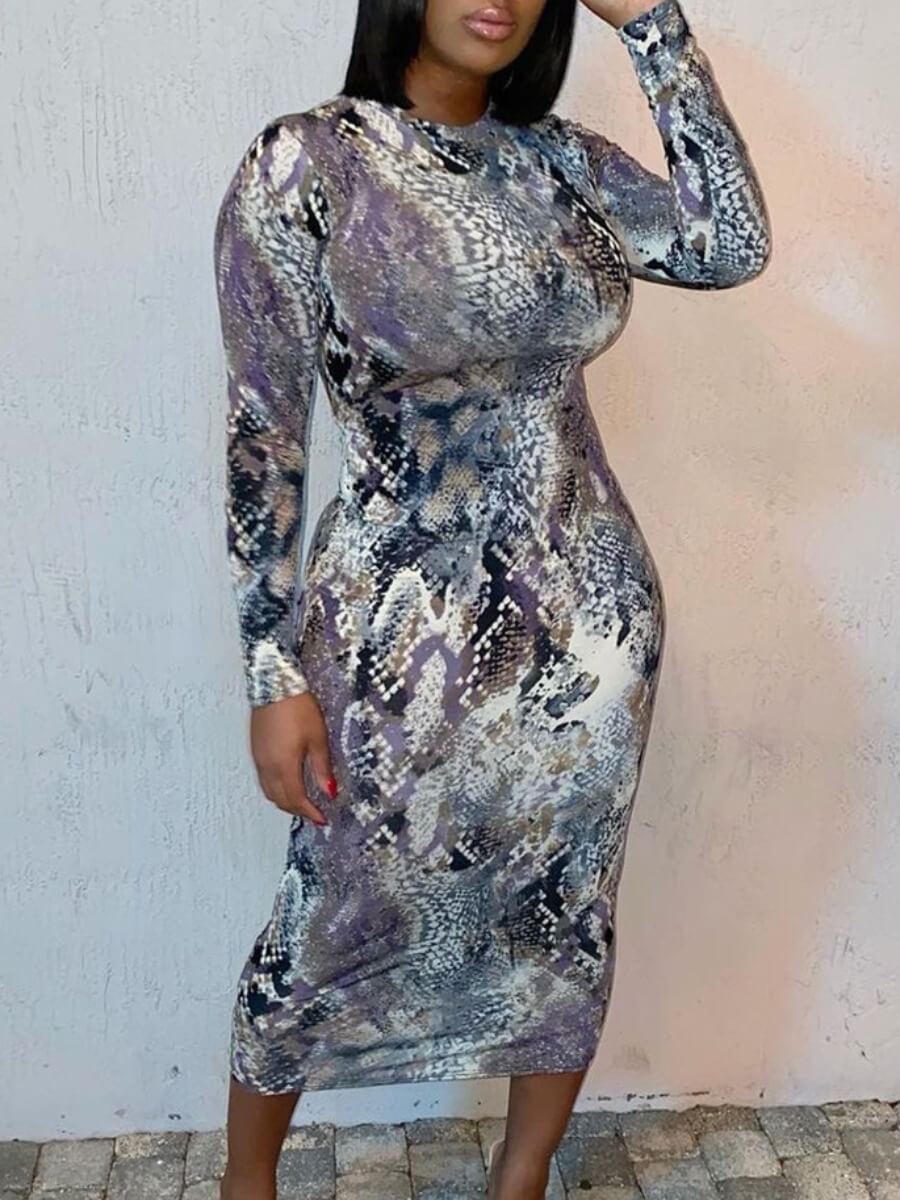 

Lovely Casual Cobra Print Patchwork Mid Calf Dress