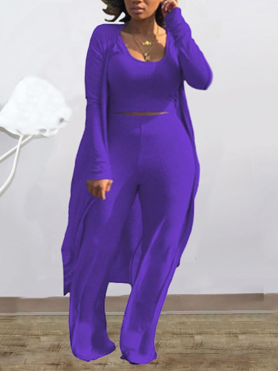 

Lovely Casual U Neck Purple Plus Size Two-piece Pants Set