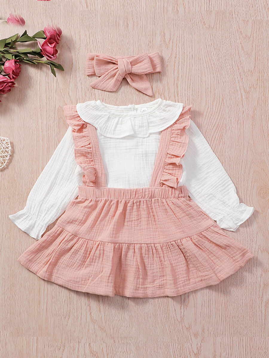 

Lovely Sweet Flounce Cross-over Design Patchwork Pink Girl Two Piece Skirt Set