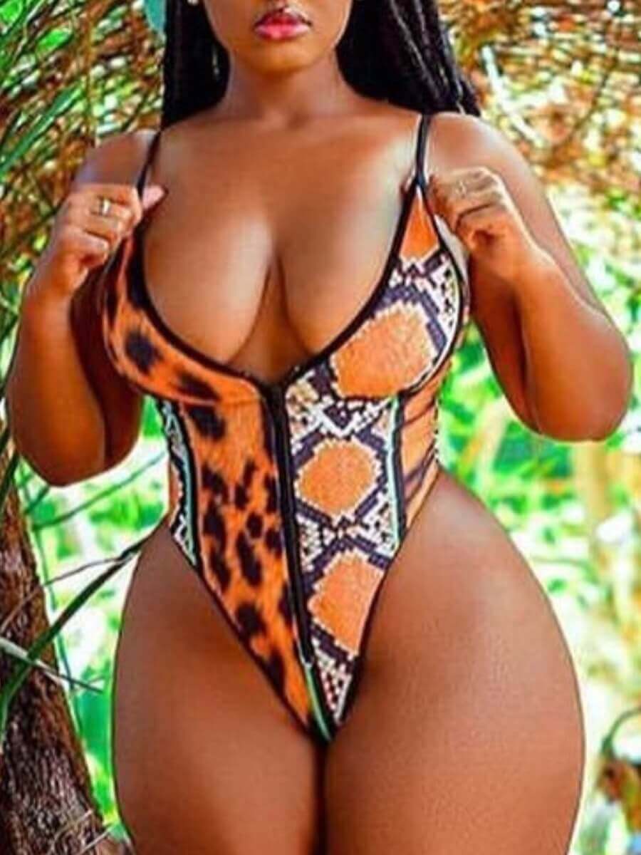 

Lovely Casual Leopard Print Patchwork Orange One-piece Swimsuit