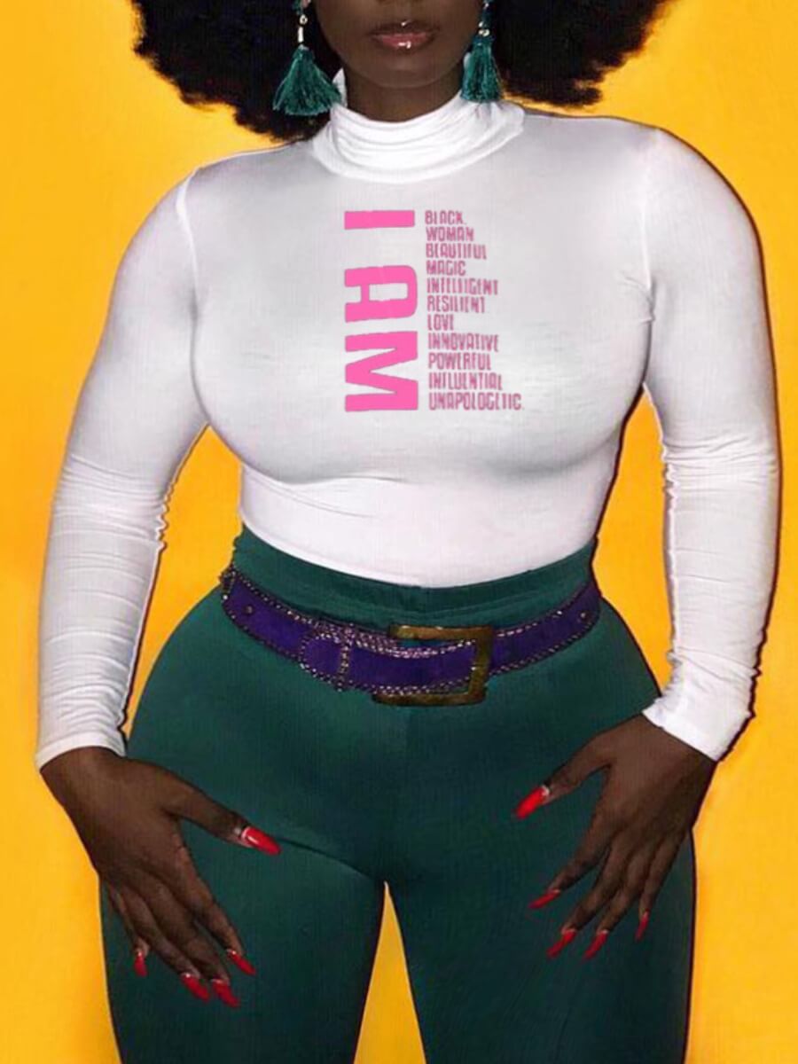 

Lovely Casual Turtleneck Letter Print Pink Plus Size T-shirt