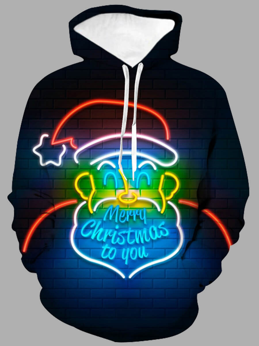 

Lovely Casual O Neck Drawstring Print Blue Men Hoodie