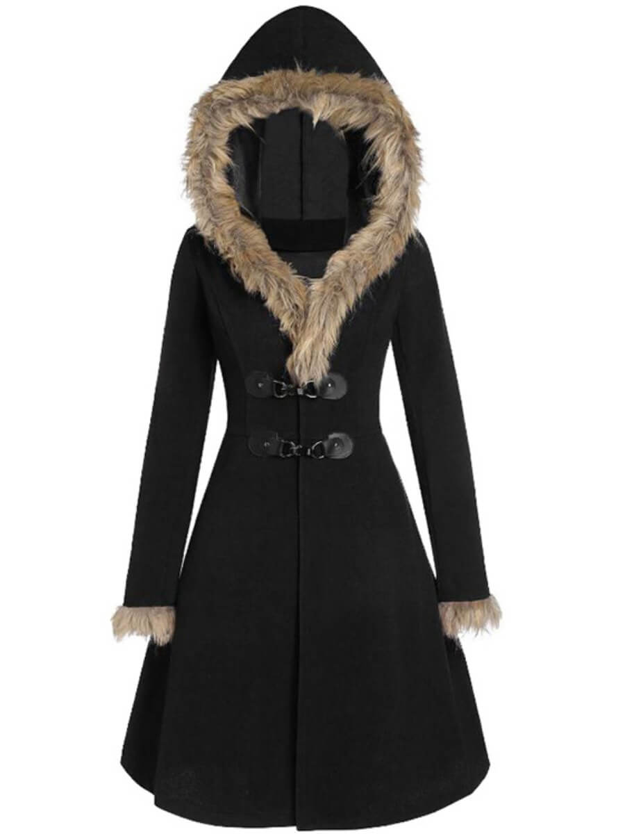 

Lovely Casual Hooded Collar Buttong Design Black Woolen Coat