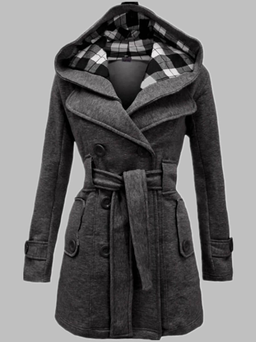 

Lovely Casual Hooded Collar Knot Design Dark Grey Trench Coat
