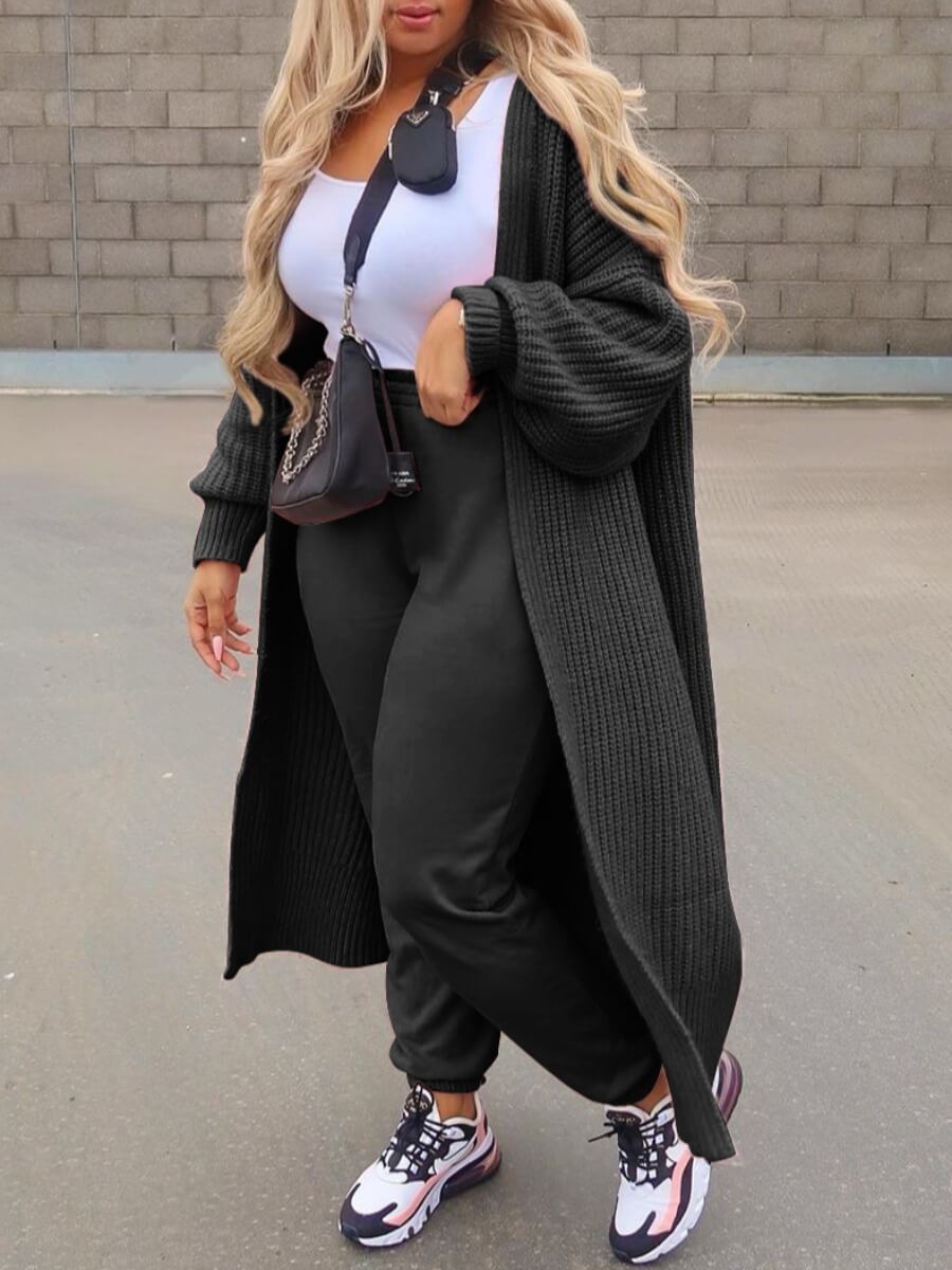 

Lovely Casual Long Sleeve Basic Loose Black Cardigan