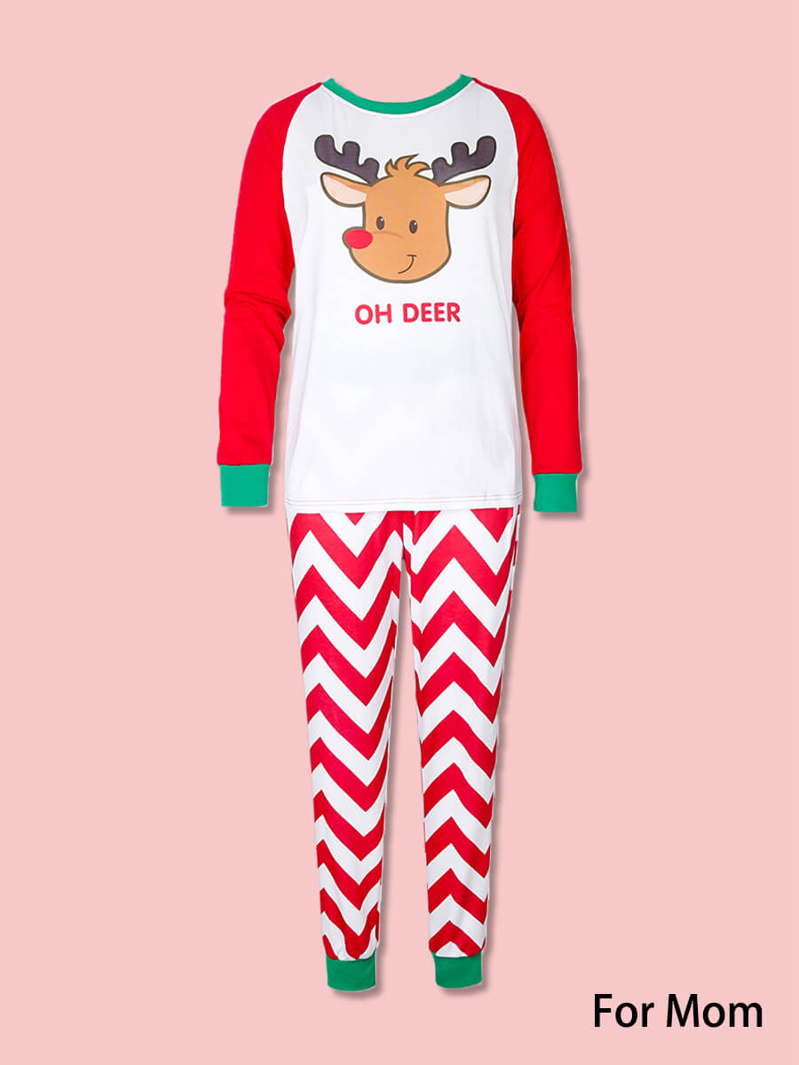 

Lovely Trendy Christmas Day Cartoon Print Mom Two Piece Pants Set, Women