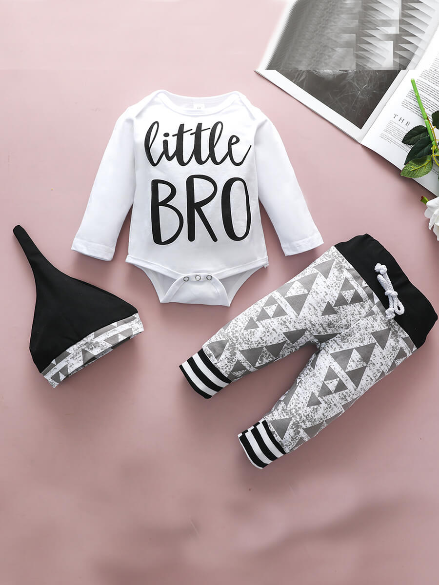 

Lovely Street Letter Print Patchwork White Boy Two Piece Pants Set