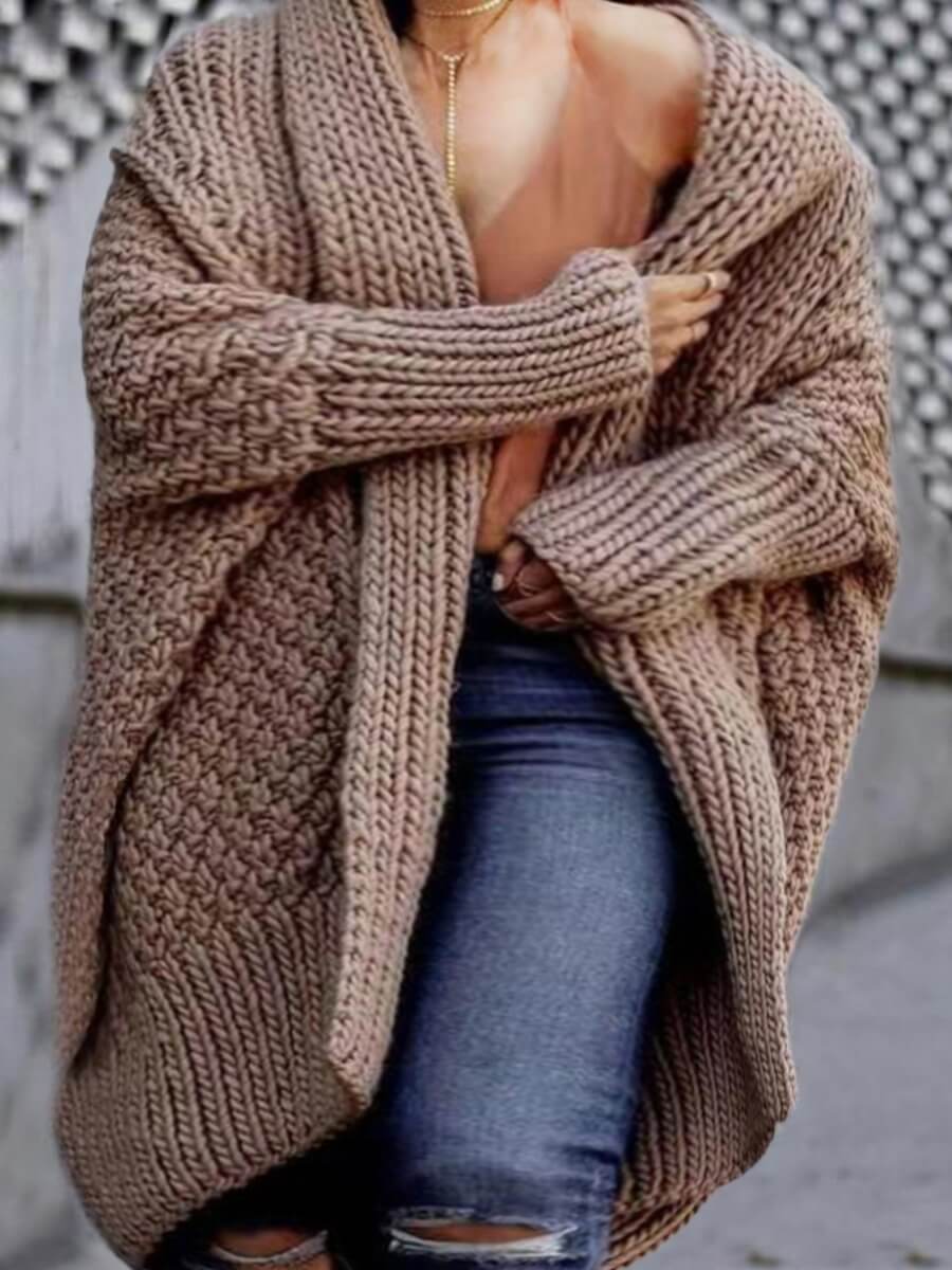 

Lovely Casual Dropped Shoulder Sleeve Coffee Plus Size Coat