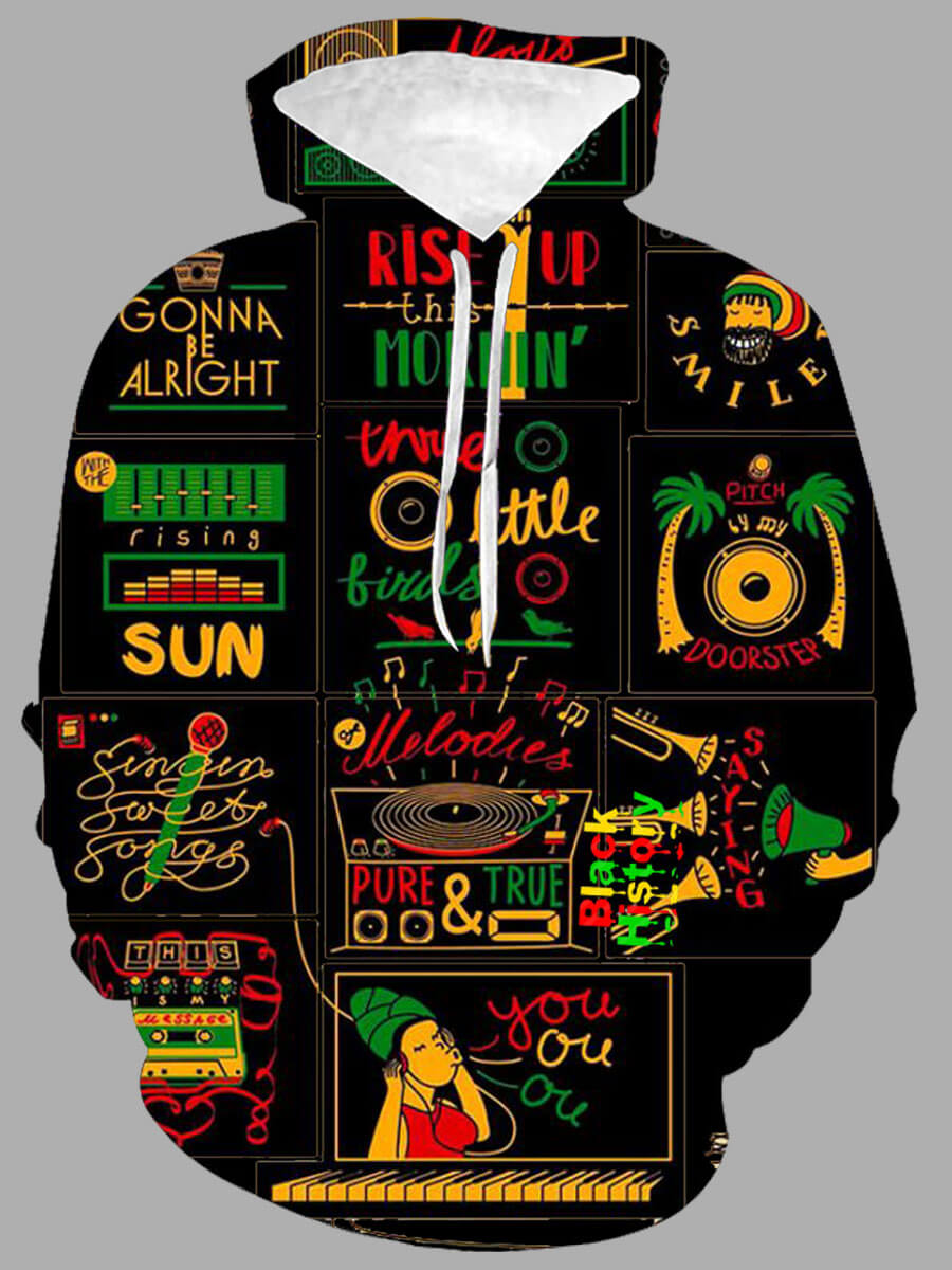 

Lovely Street Letter Print Patchwork Black Men Hoodie