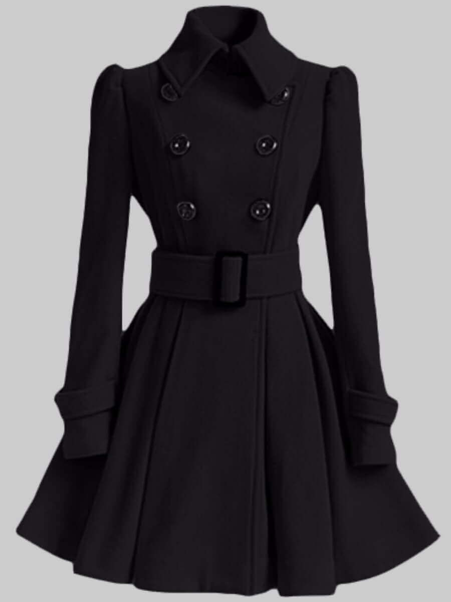 

Lovely Trendy Button Fold Design Black Woolen Coat